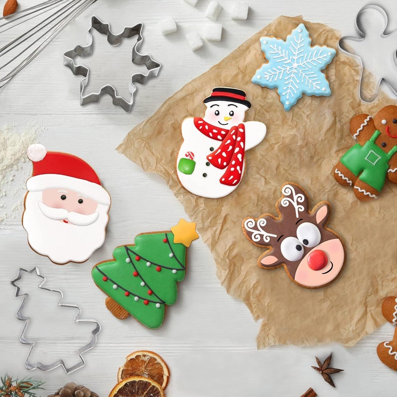 FUSOTO 6PCS Christmas Cookie Cutters, Holiday Xmas Cookie Cutters Christmas Shapes - Gingerbread Man, Snowflake, Snowman, Christmas Tree, Reindeer, Santa Face for Cookie Baking - Image 5